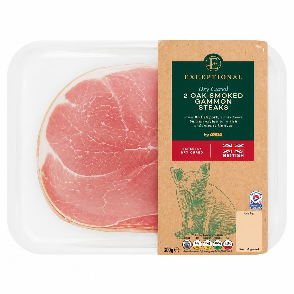 Exceptional by ASDA Dry Cured 2 Oak Smoked Gammon Steaks 370g