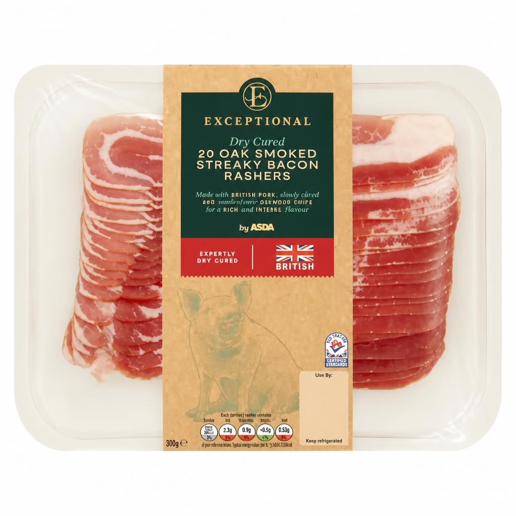 Exceptional by ASDA 20 Dry Cured Oak Smoked Streaky Bacon Rashers 180g