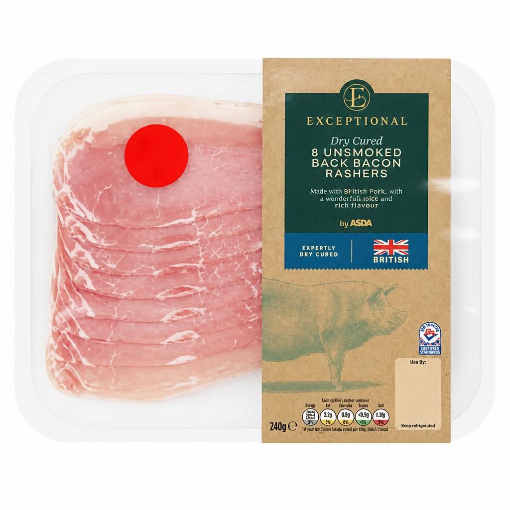 Exceptional by ASDA 8 Unsmoked Back Bacon Rashers 240g