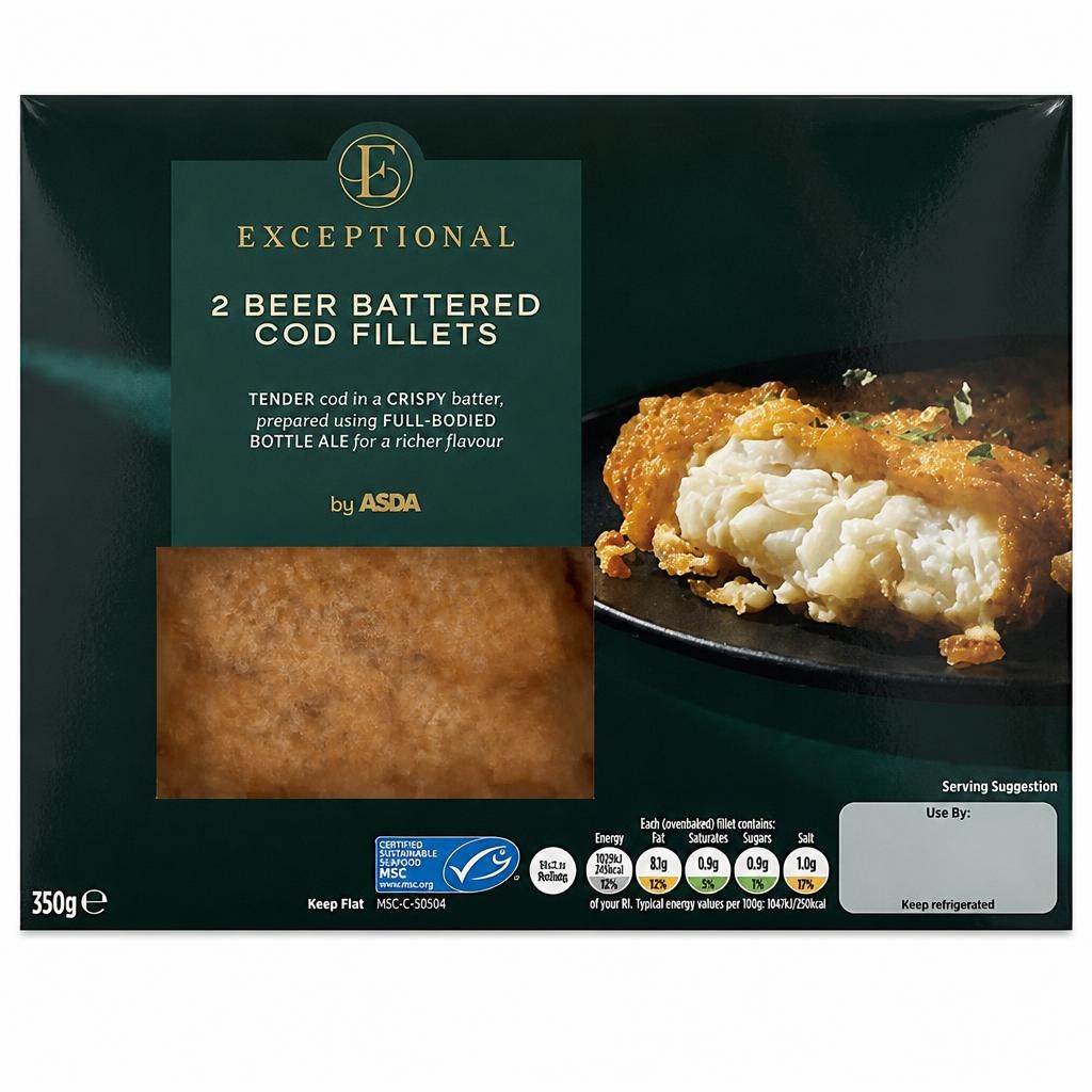 Exceptional by ASDA 2 Beer Battered Cod Fillets 350g