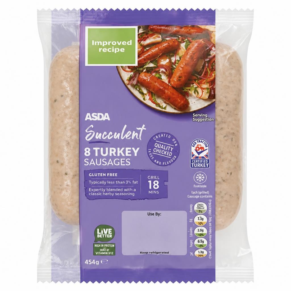 ASDA 8 Succulent Turkey Sausages 454g