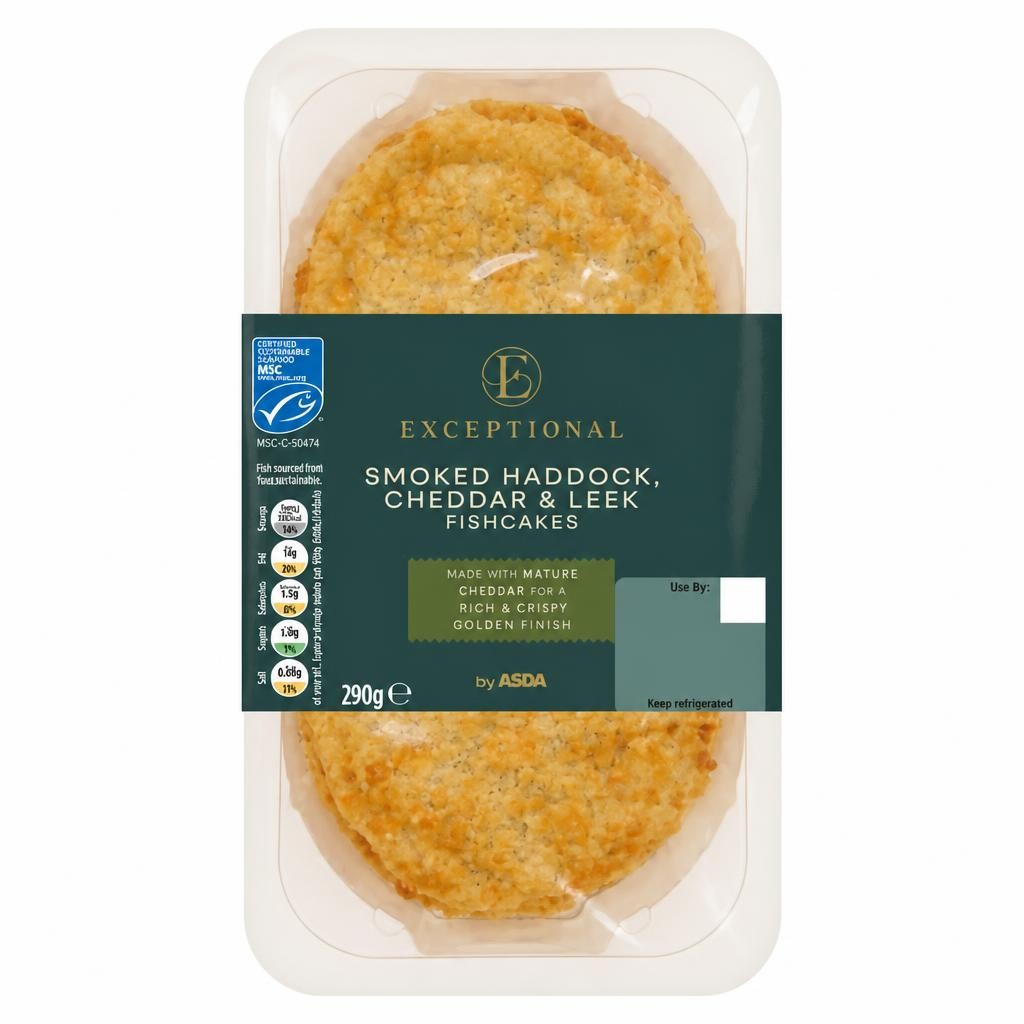 Exceptional by ASDA Exceptional by  Smoked Haddock, Cheddar & Leek Fishcakes 290g
