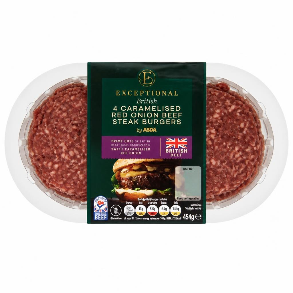 Exceptional by ASDA British 4 Caramelised Red Onion Beef Steak Burgers 454g