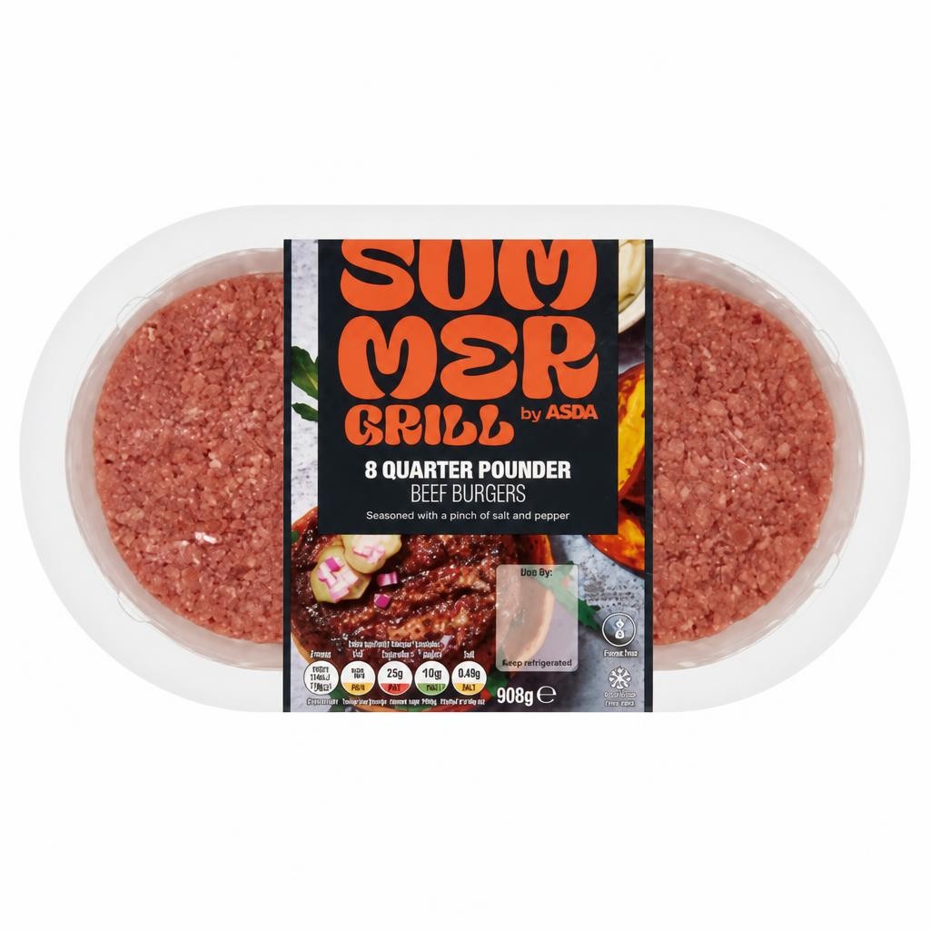 Summer Grill by ASDA 8 Quarter Pounder Beef Burgers 908g