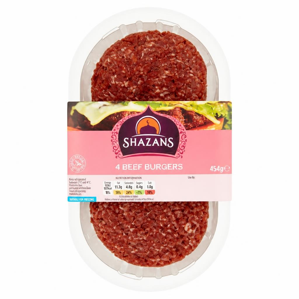 Shazans 4 Beef Burgers 454g