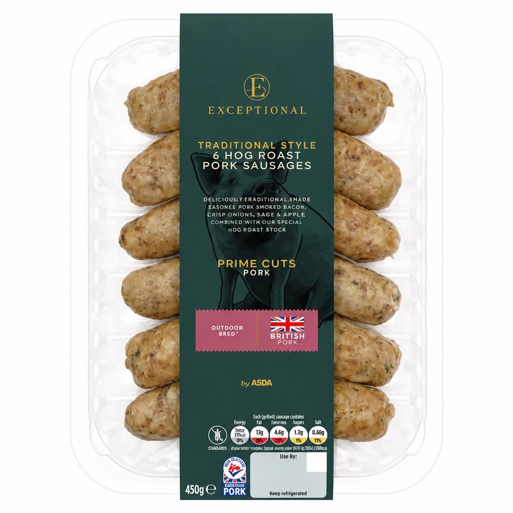 Exceptional by ASDA 6 Traditional Style Hog Roast Pork Sausages 450g