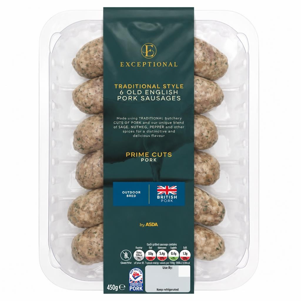 Exceptional by ASDA 6 Traditional Style Old English Pork Sausages 450g