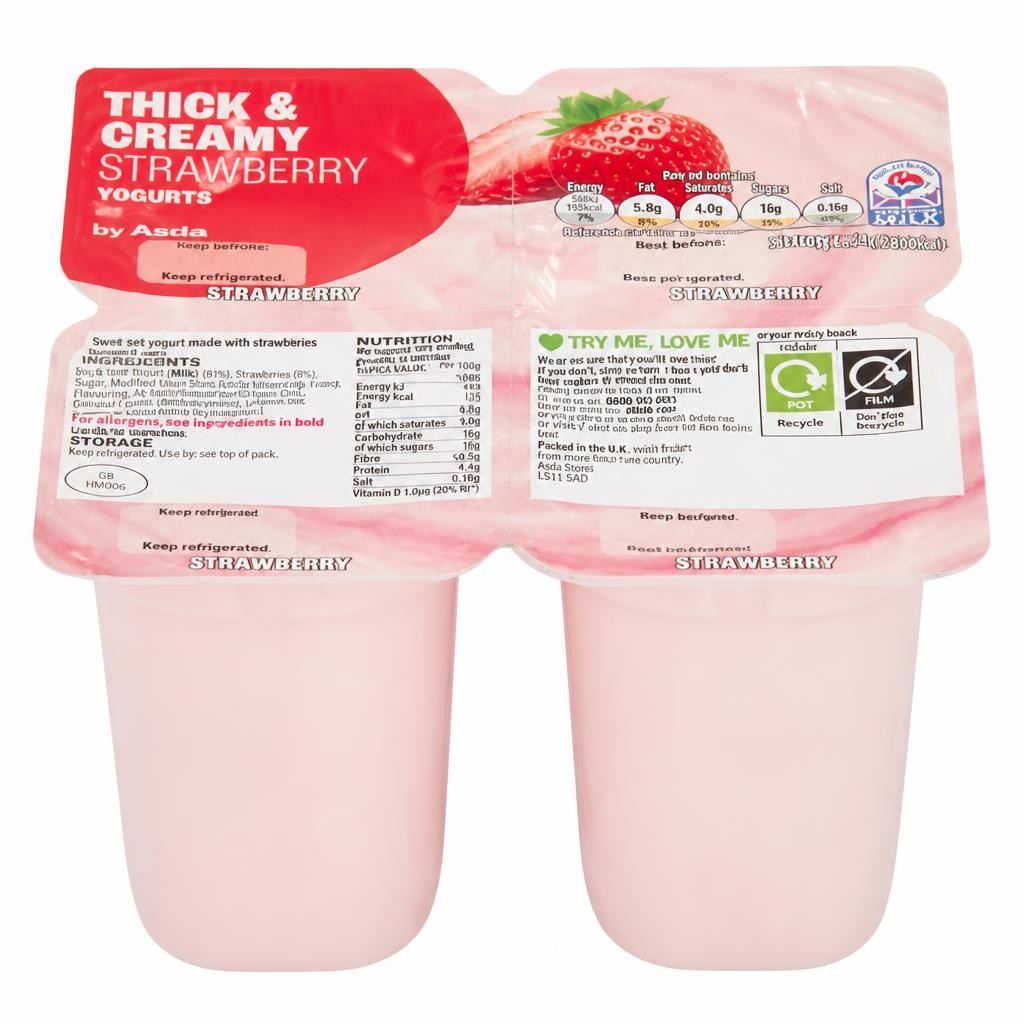ASDA Strawberry Yogurts 4 x 125g (500g)