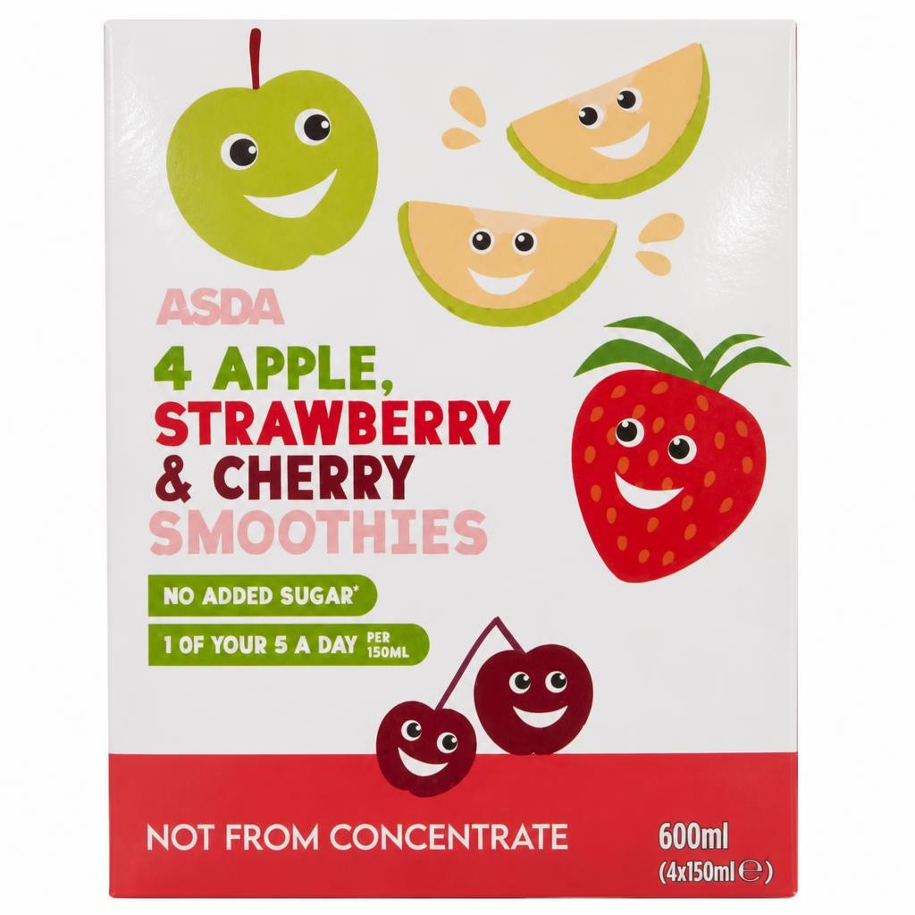 ASDA Apple, Strawberry & Cherry Smoothies 4 x 150ml (600ml)