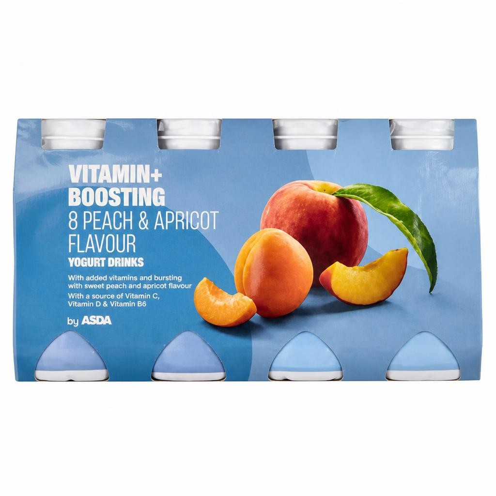 ASDA Vitamin+ Boosting 8 Peach & Apricot Flavour Yogurt Drinks 8 x 100g (800g)