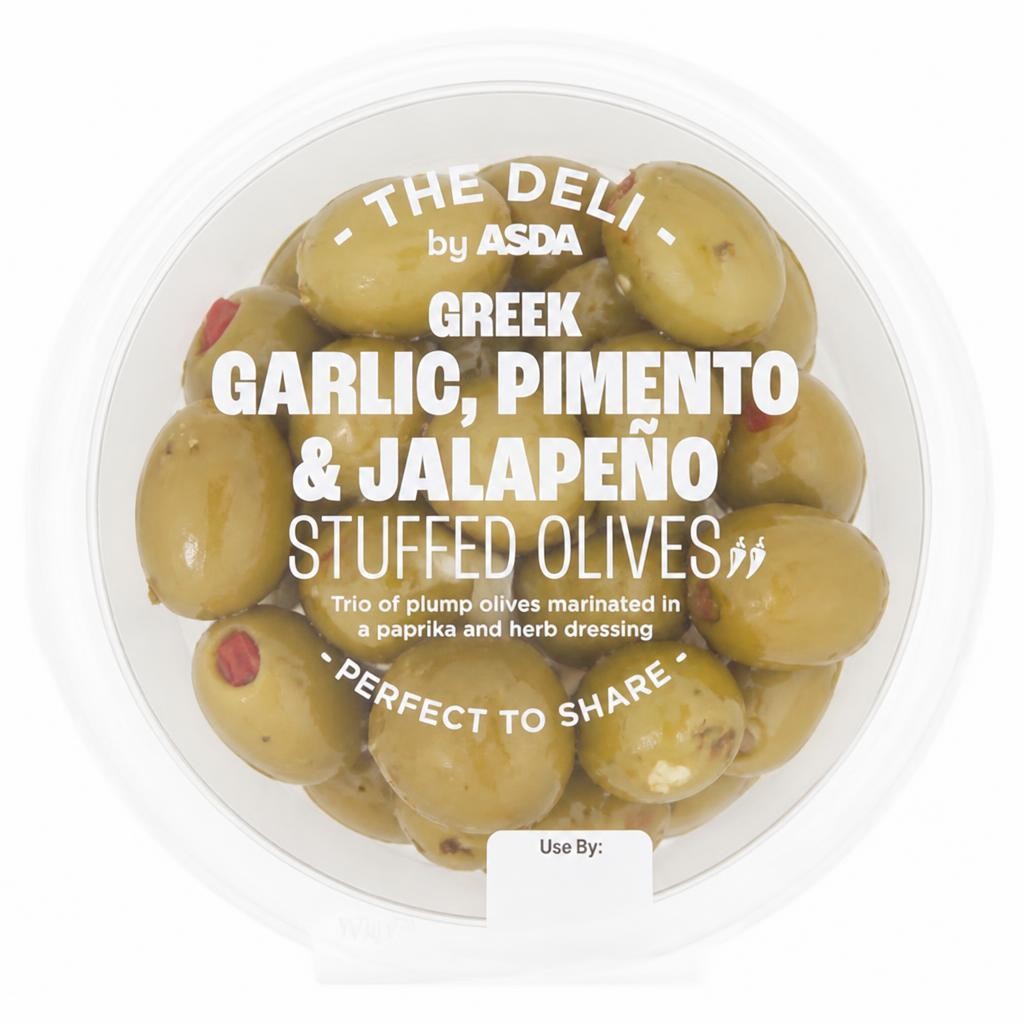 ASDA The Deli Greek Garlic, Pimento & Jalapeño Stuffed Olives 150g