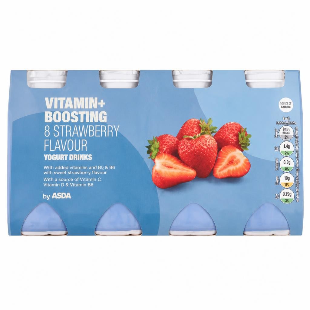 ASDA Vitamin+ Boosting 8 Strawberry Flavour Yogurt Drinks 8 x 100g (800g)