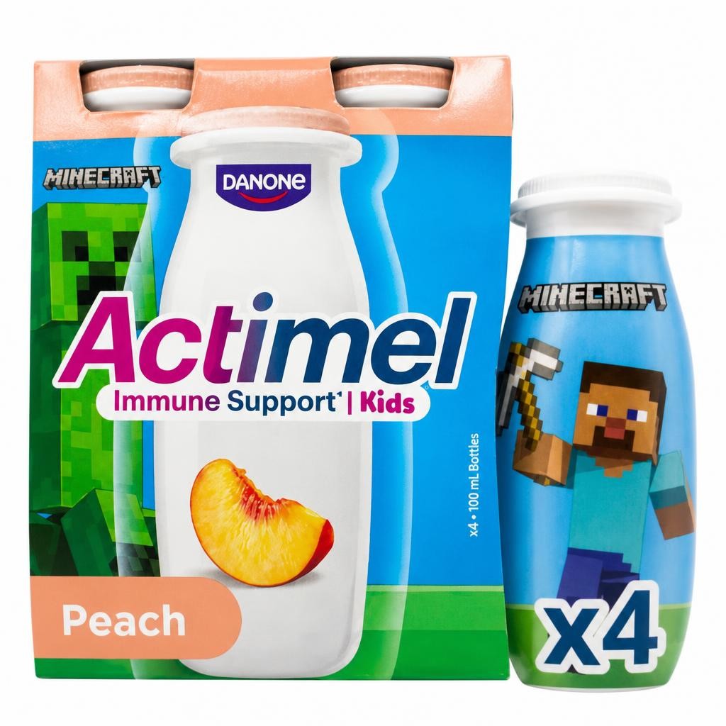 Actimel Kids Peach Yoghurt Drink Lunchbox Snack, 4x100g