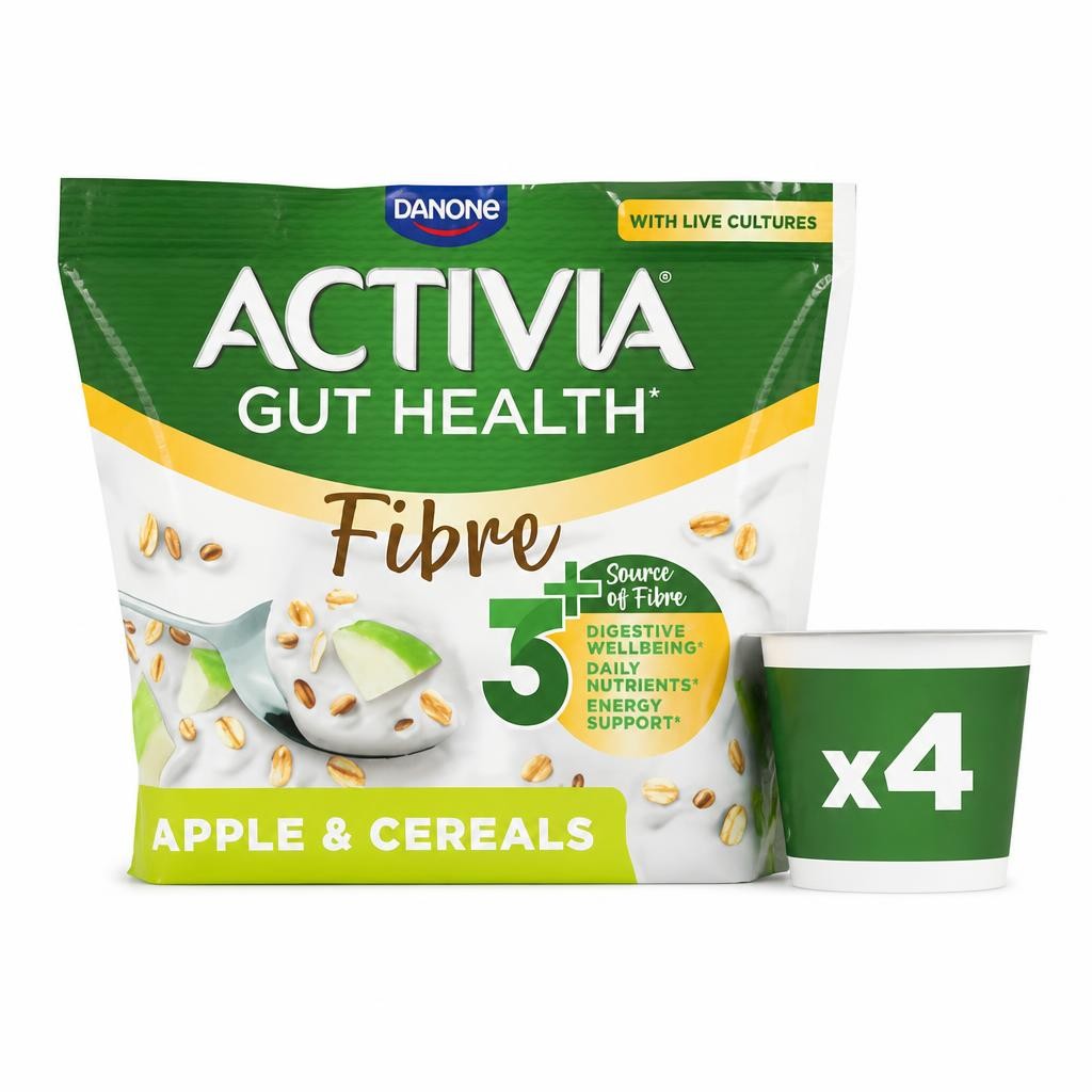 Activia Fibre Apple Cereals Gut Health Fruit Breakfast Yoghurt Multipack 4x115g