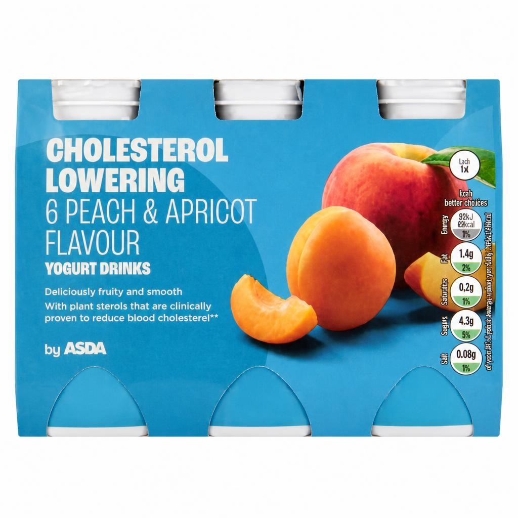 ASDA Cholesterol Lowering Peach & Apricot Flavour Yogurt Drinks 6 x 100g (600g)