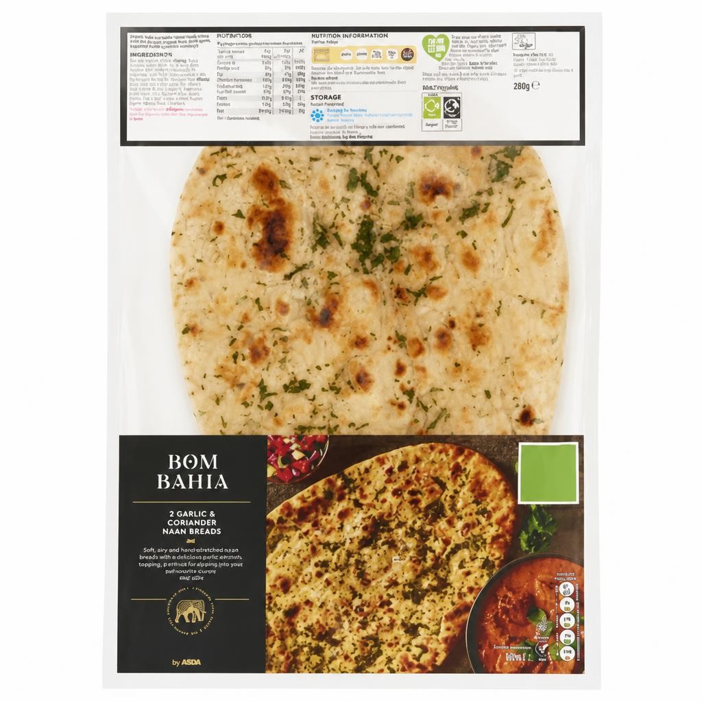 Bom Bahia by ASDA 2 Garlic & Coriander Naan Breads 400g