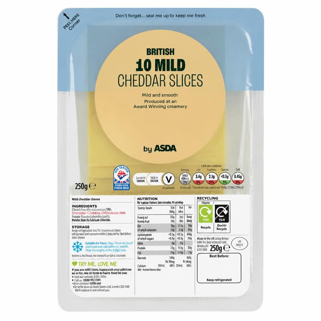 ASDA 10 British Mild Cheddar Slices 250g