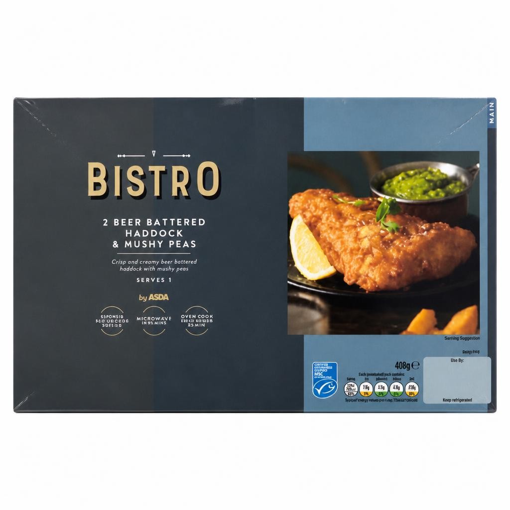 Bistro by ASDA 2 Beer Battered Haddock & Mushy Peas 480g