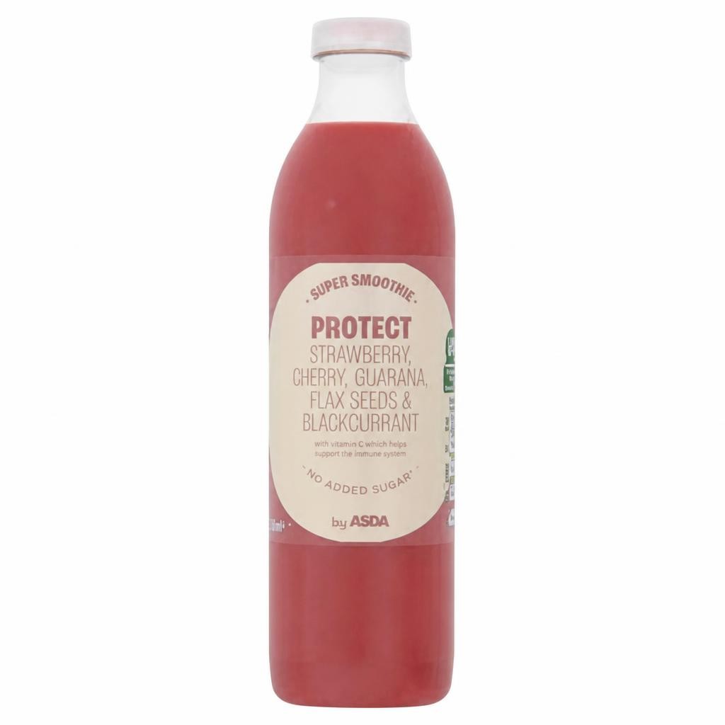 ASDA Protect Strawberry, Guarana, Cherry, Flax Seeds & Blackcurrant Super Smoothie 750ml
