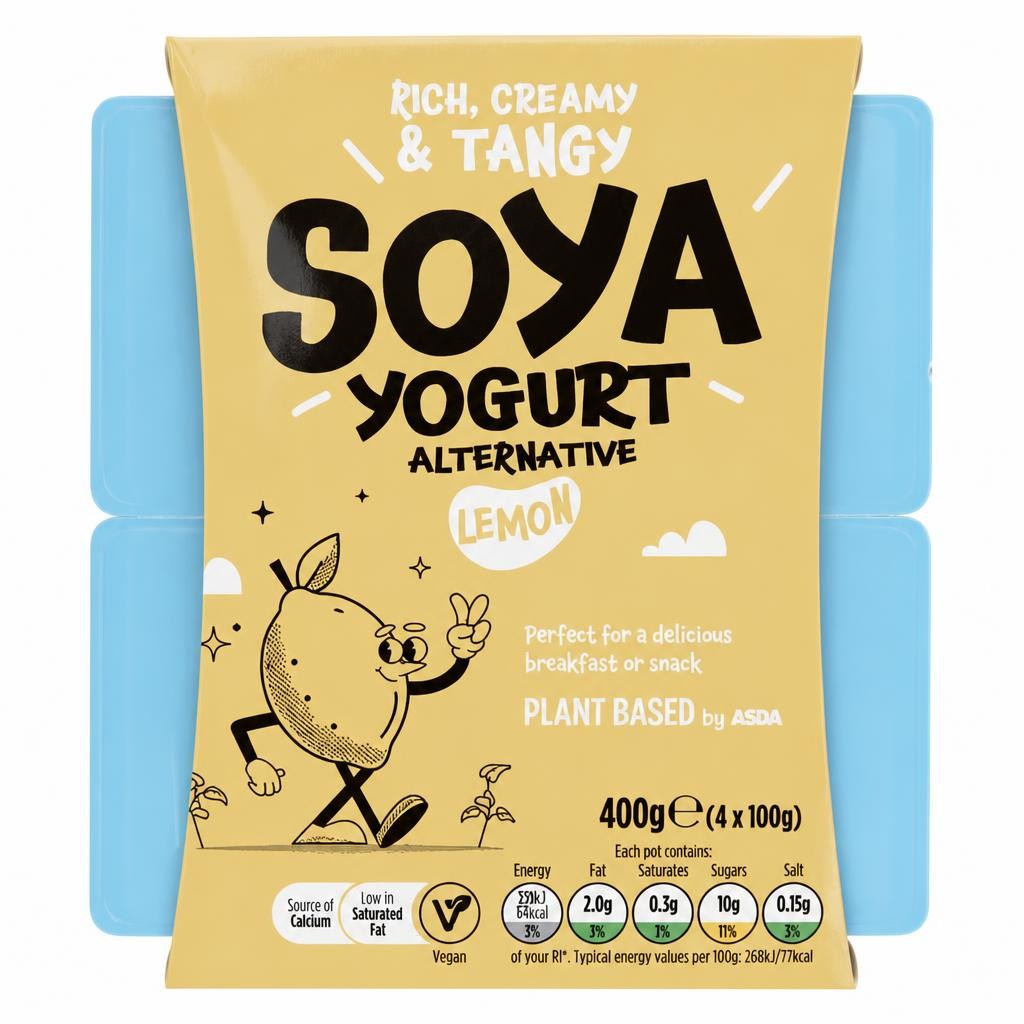 Plant Based by ASDA Plant Based Alternative Lemon Soya Yogurt 4 x 100g (400g)