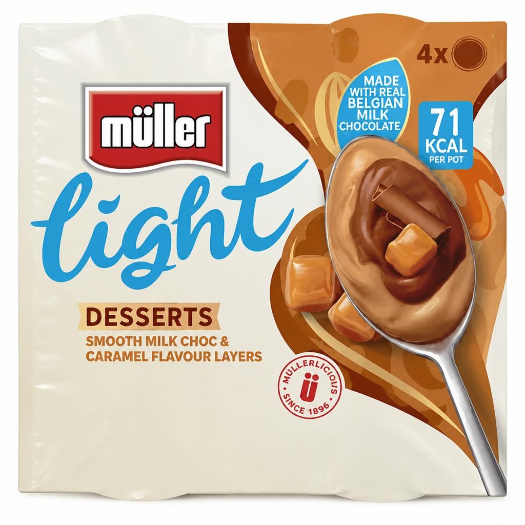 Muller Light Chocolate Fix Layers Smooth Belgian Milk Chocolate & Caramel Flavour 4 x 70g (280g)