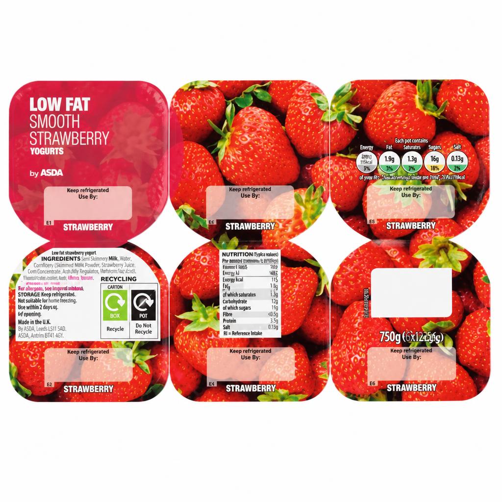 ASDA Smooth Strawberry Yogurts 6 x 125g (750g)