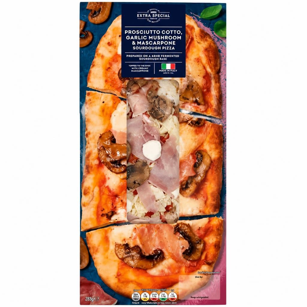 ASDA Extra Special Extra Special Prosciutto Cotto, Garlic Mushroom & Mascarpone Sourdough Pizza 218g