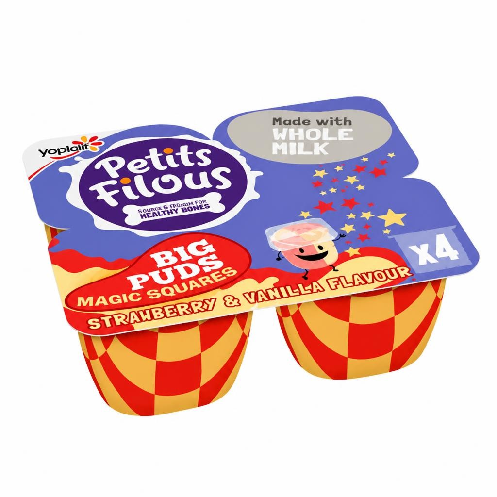Petits Filous Kids Magic Squares Strawberry & Vanilla Dairy Dessert Pots 4 x 80g