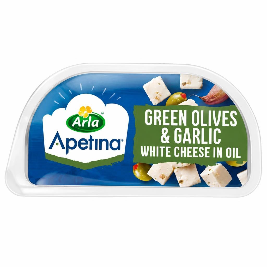 Apetina Green Olives & Garlic White Cheese Cubes 100g
