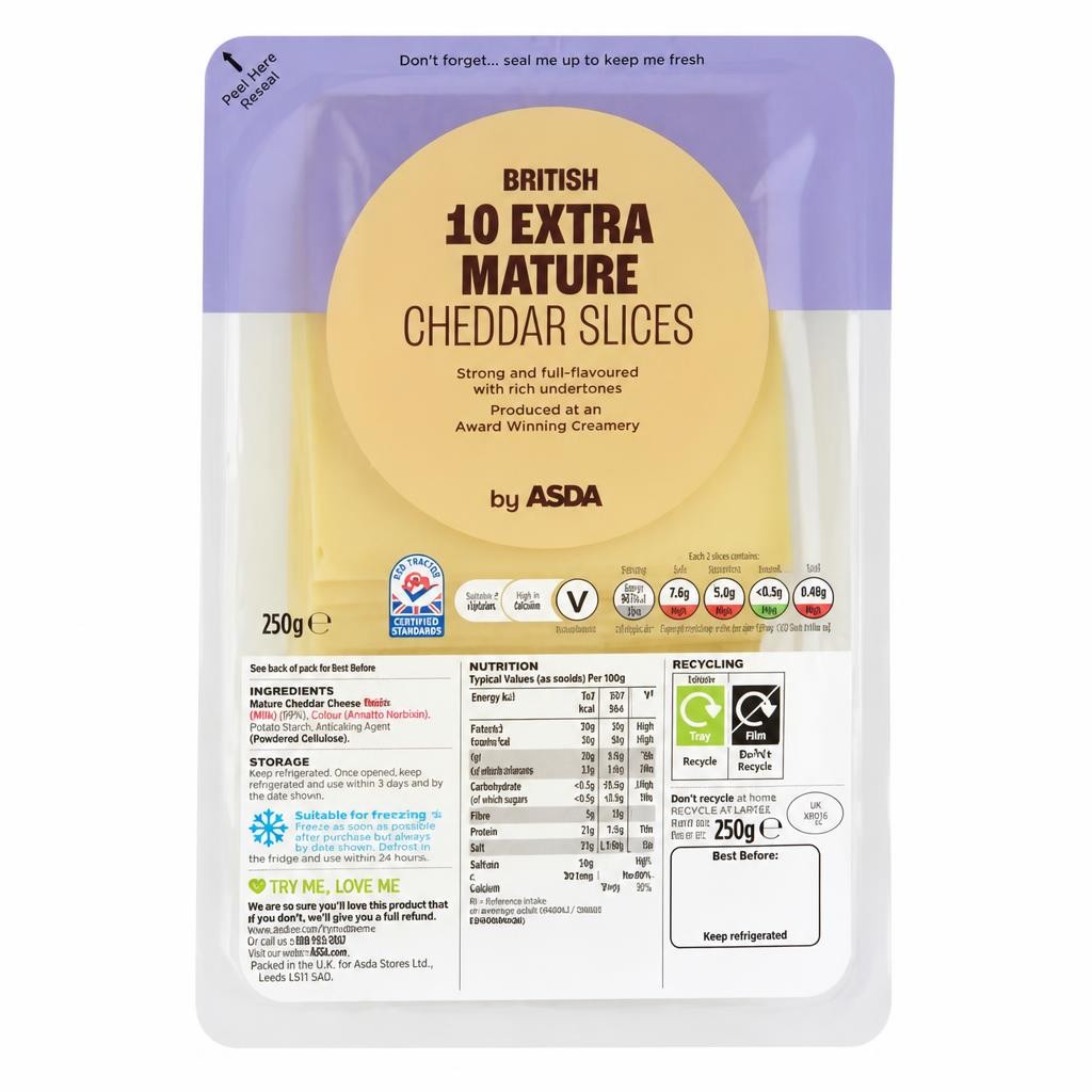 ASDA 10 British Extra Mature Cheddar Slices 250g