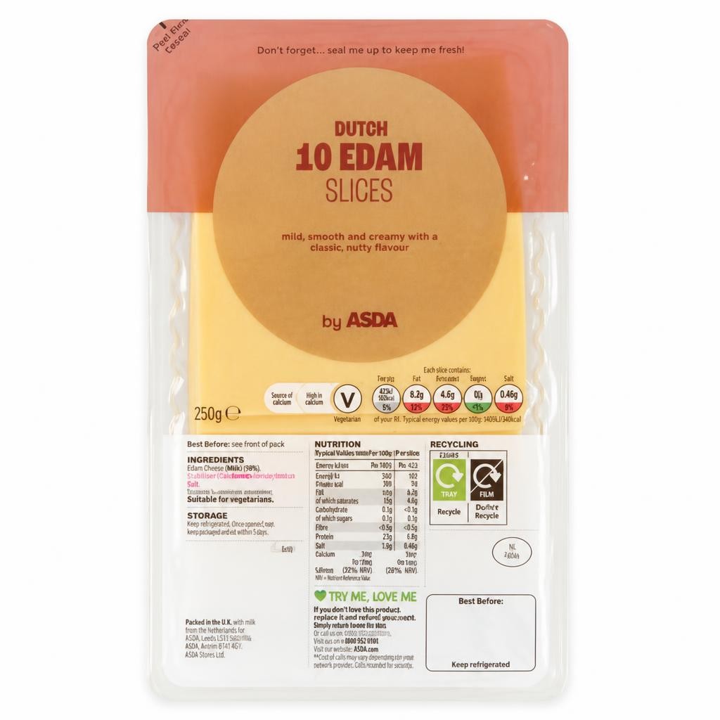 ASDA 10 Dutch Edam Slices 250g