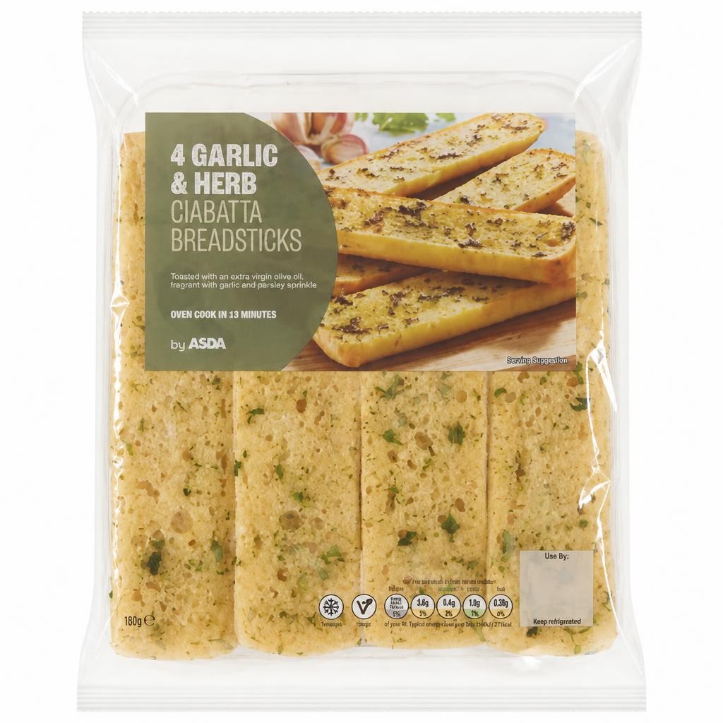 ASDA 4 Garlic & Herb Ciabatta Breadsticks 130g