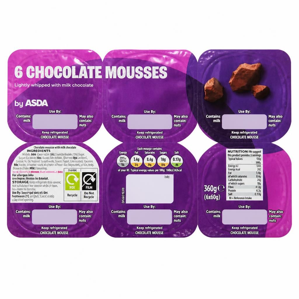 ASDA 6 Chocolate Mousses 6 x 60g (360g)