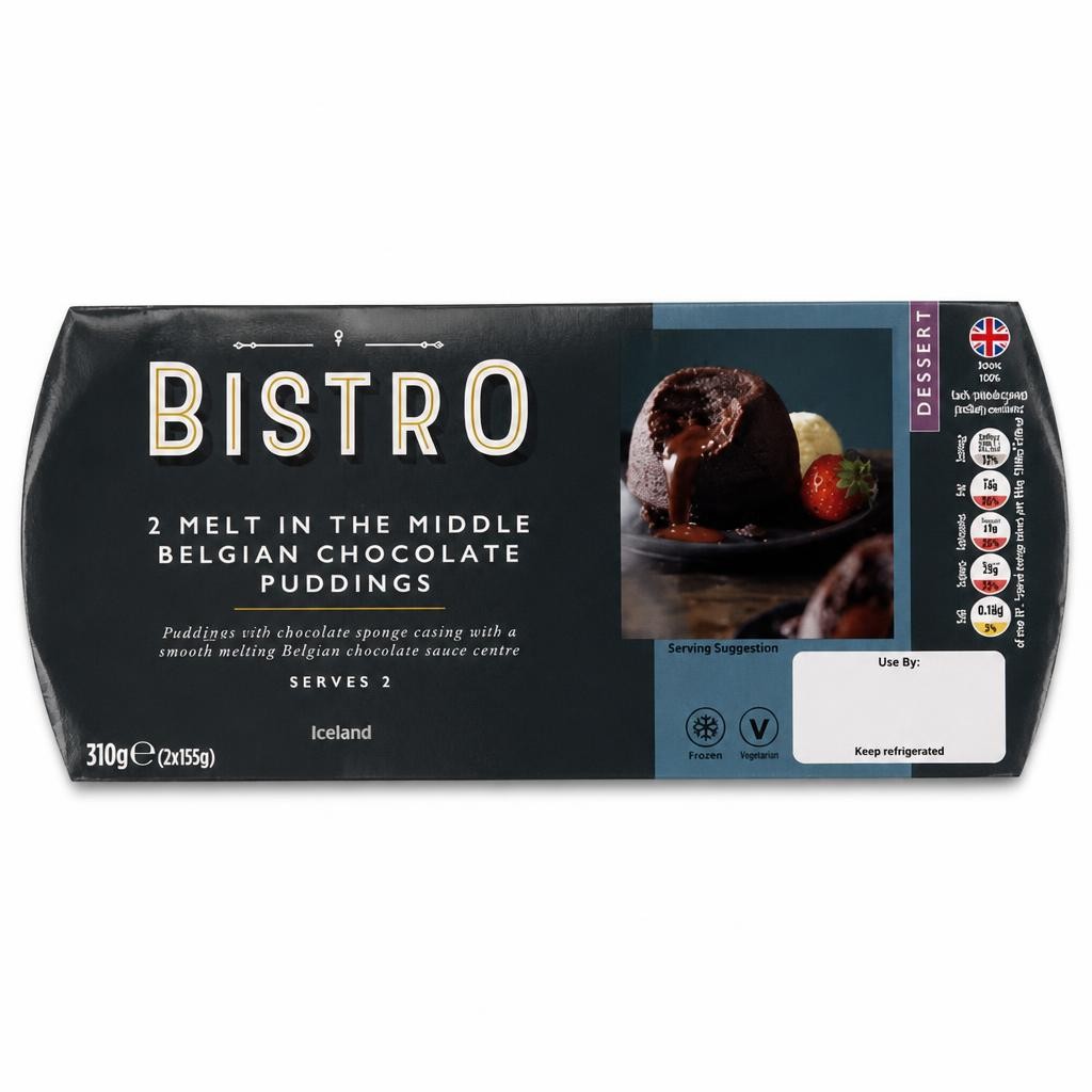 Bistro by ASDA 2 Melt in the Middle Belgian Chocolate Puddings 310g (2 x 155g)