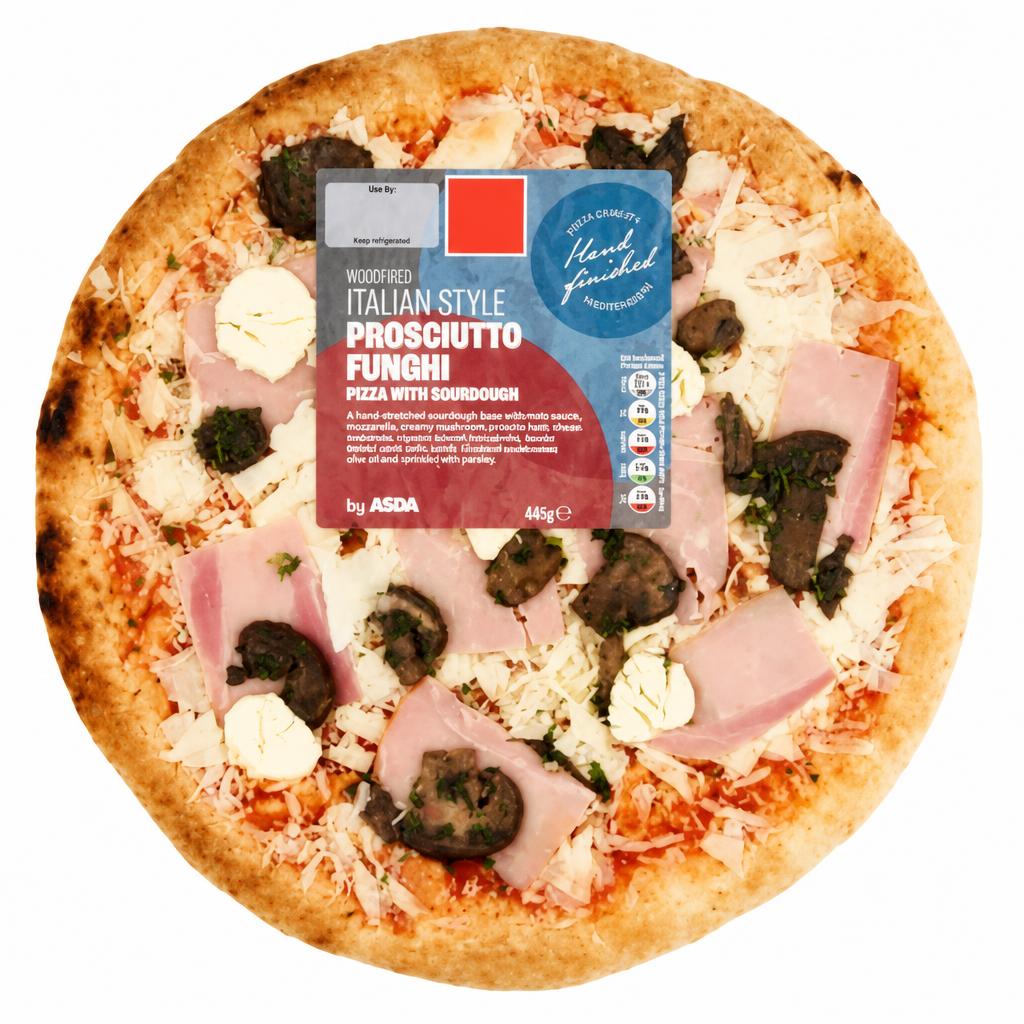 ASDA Woodfired Italian Style Prosciutto Funghi Pizza with Sourdough 445g