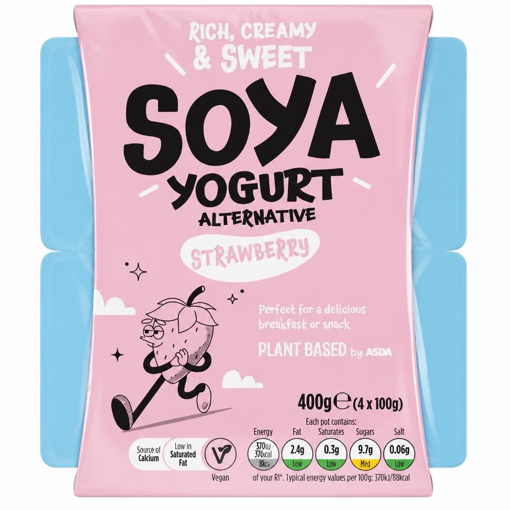 Plant Based by ASDA Plant Based Alternative Strawberry Soya Yogurt 4 x 100g (400g)