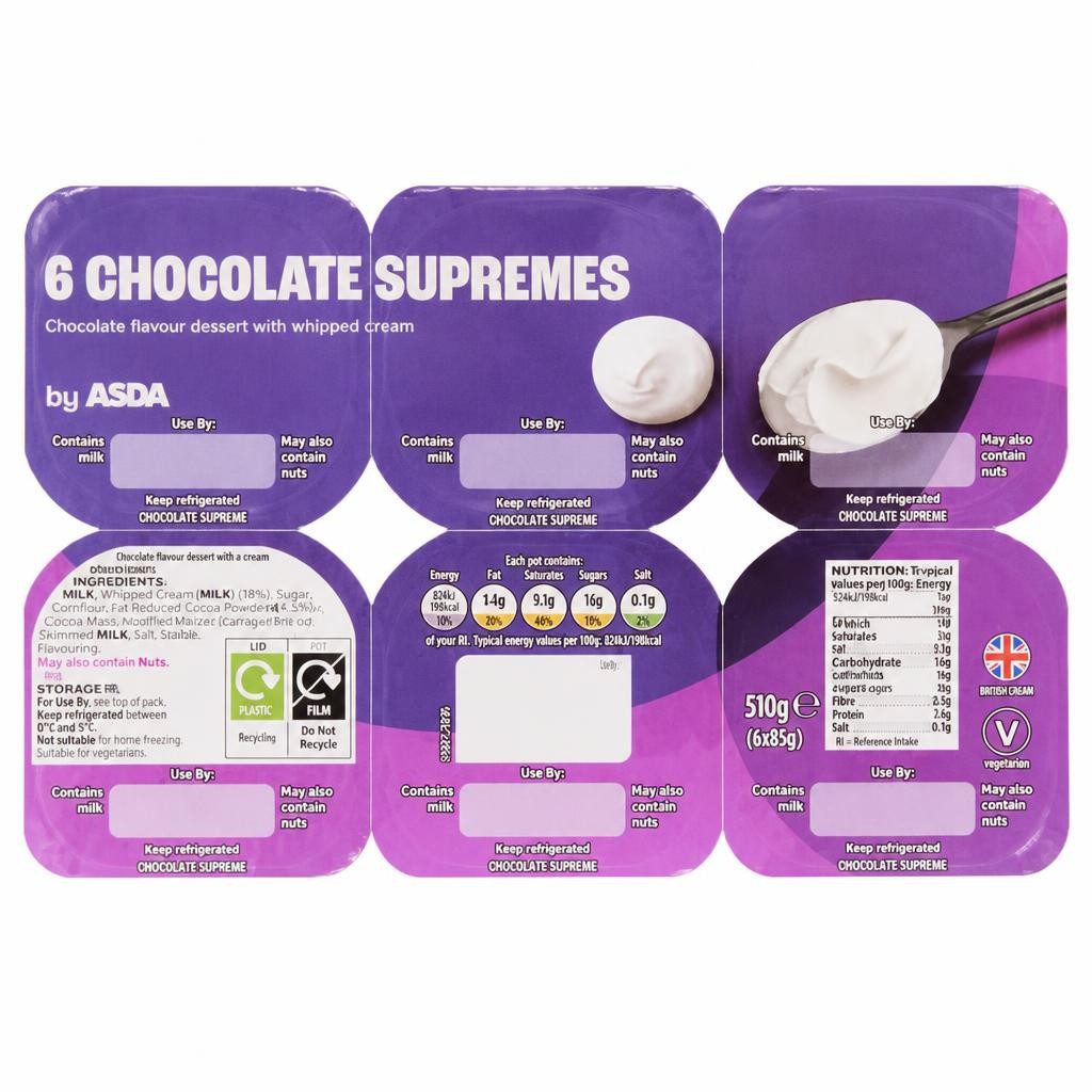 ASDA 6 Chocolate Supremes 6 x 85g (510g)