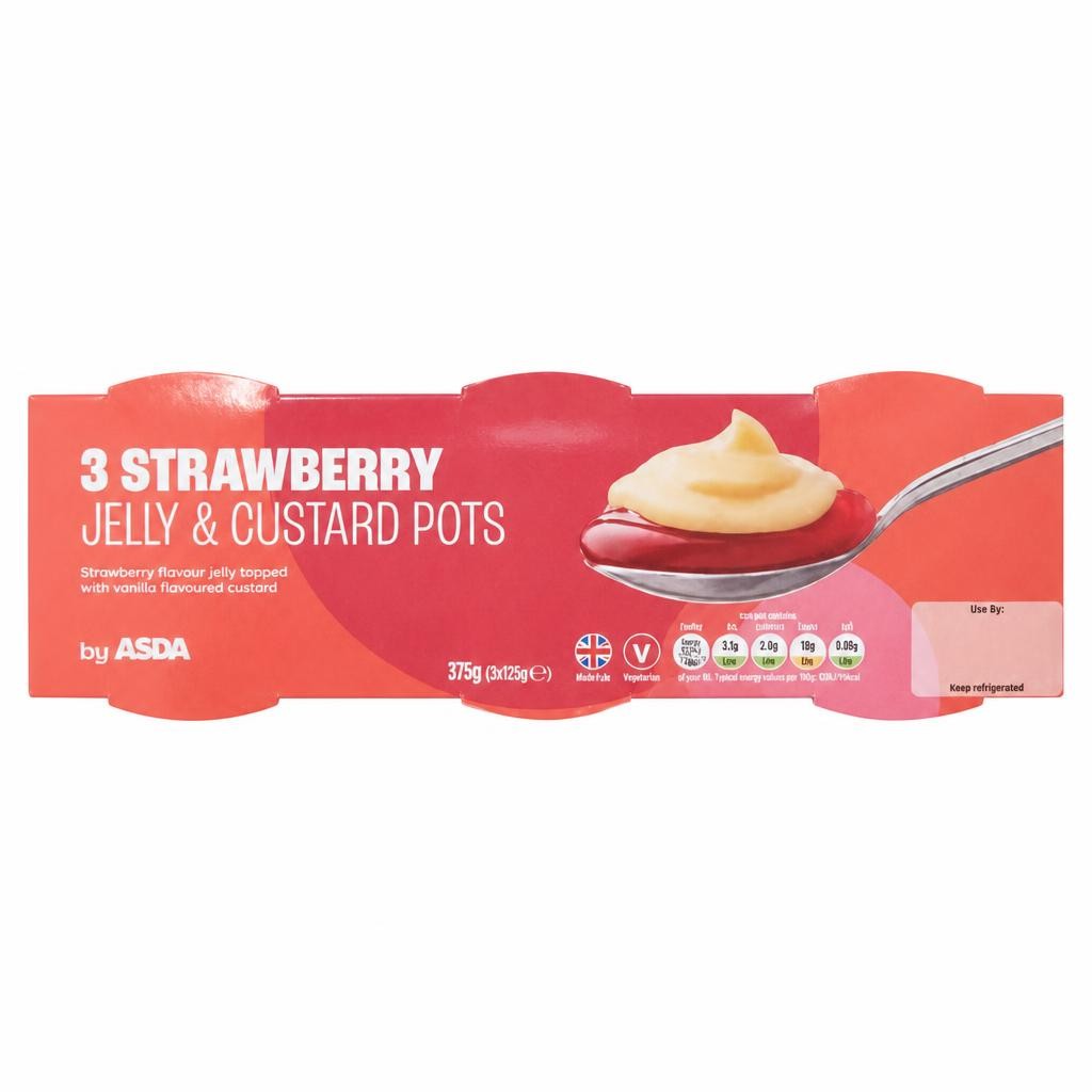 ASDA Strawberry Jelly & Custard Pots 3 x 125g (375g)