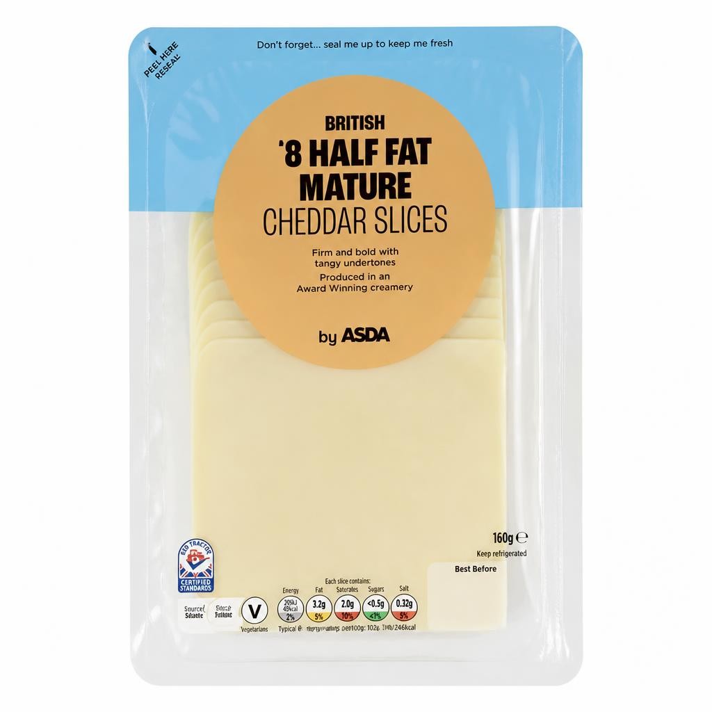 ASDA British 8 Half Fat Mature Cheddar Slices 160g