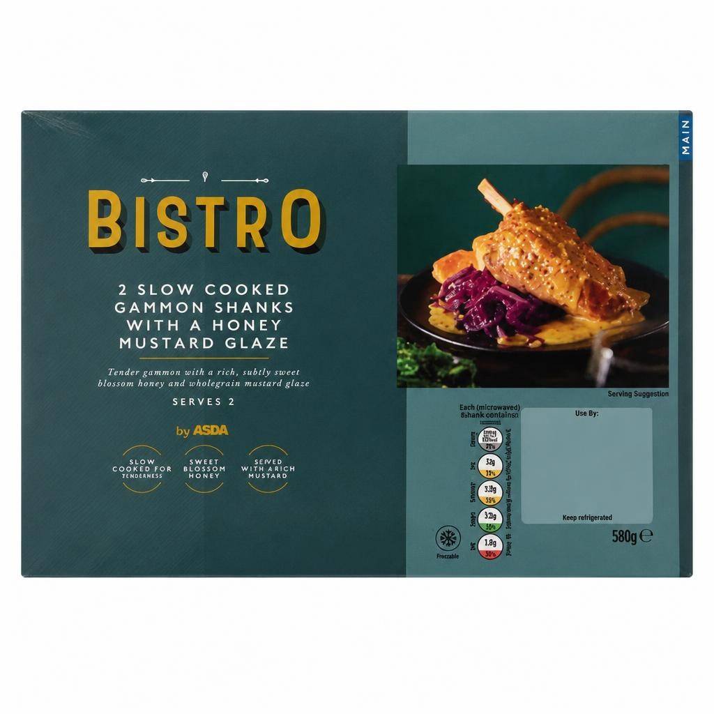 Bistro by ASDA 2 Slow Cooked Gammon Shanks with a Honey Mustard Glaze 580g