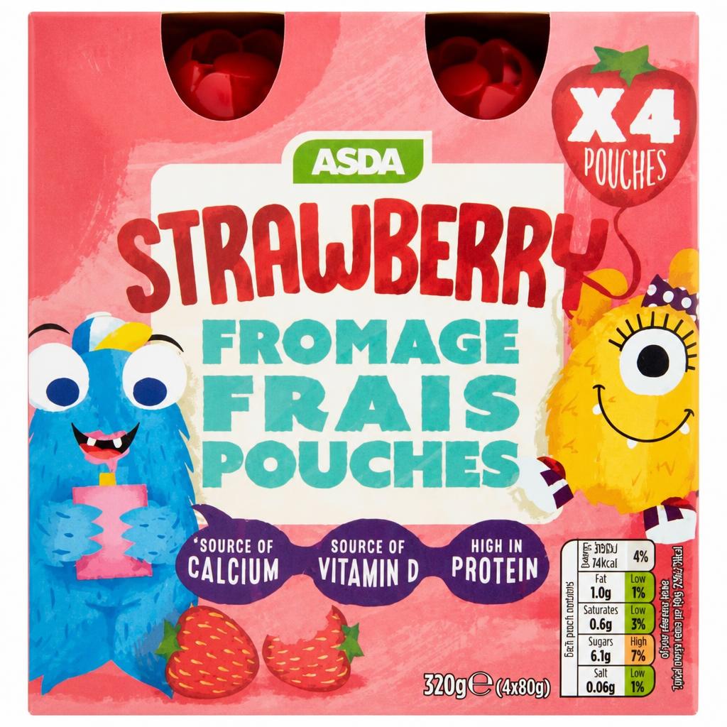 ASDA Strawberry Fromage Frais Pouches 4 x 80g (320g)