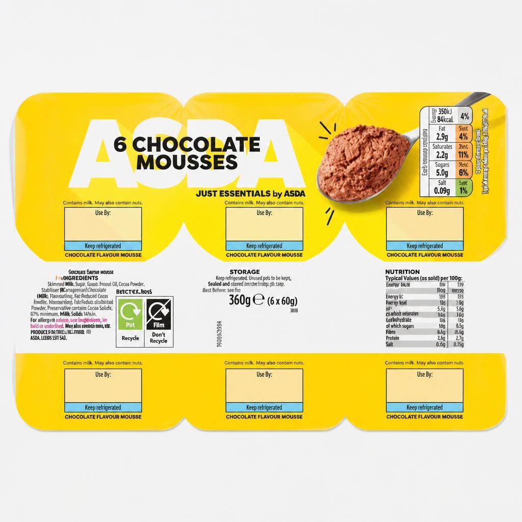 JUST ESSENTIALS by ASDA Just Essentials Chocolate Mousses 6 x 60g (360g)