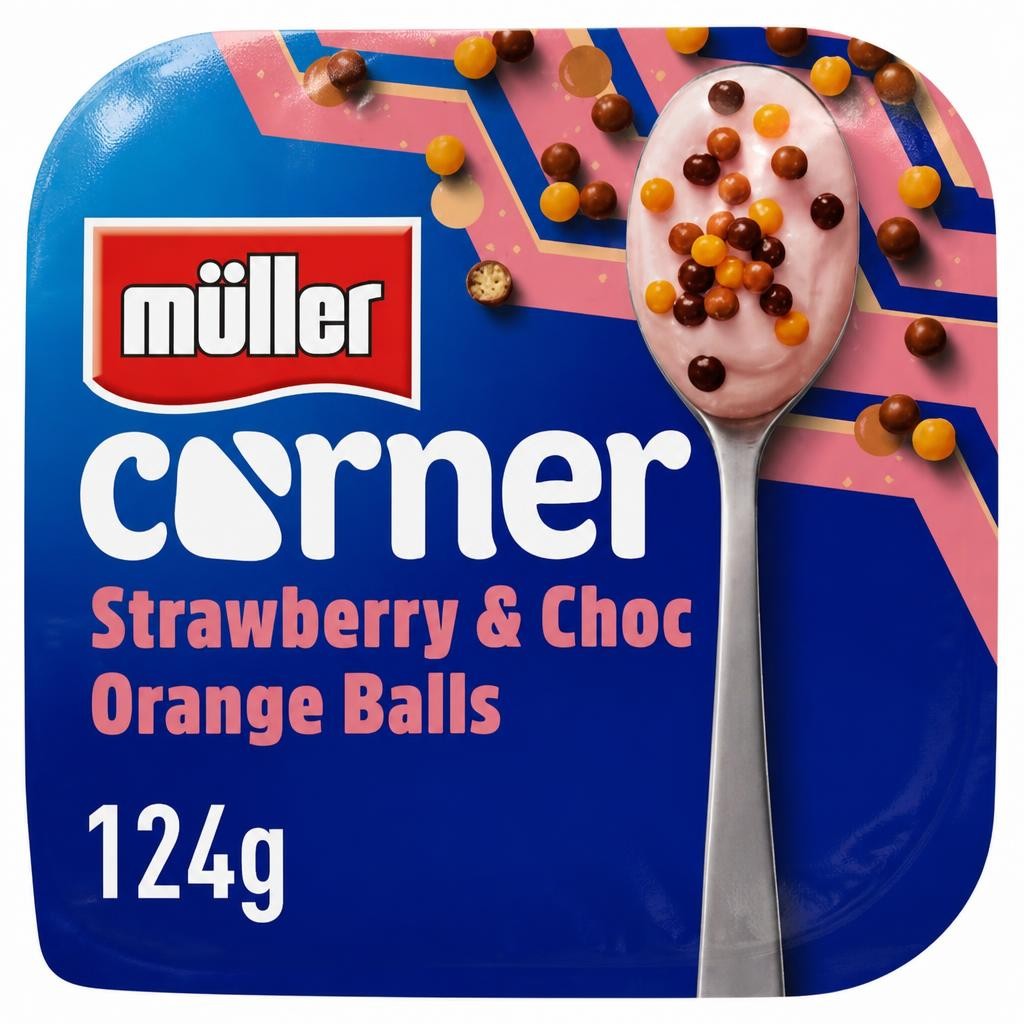 Muller Corner Strawberry & Choc Orange Balls Deliciously Creamy Yogurt 124g