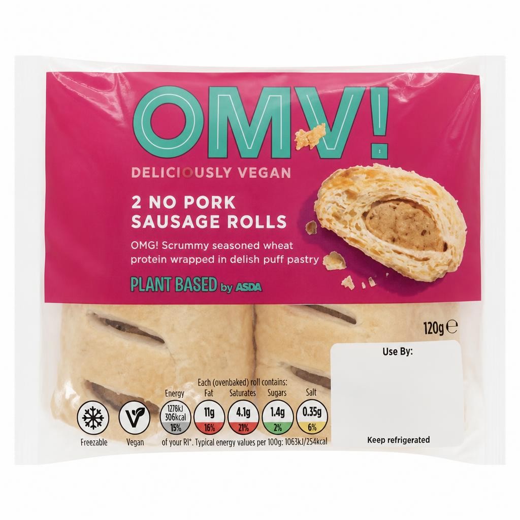 OMV! Deliciously Vegan Plant Based OMV! 2 No Pork Sausage Rolls 120g