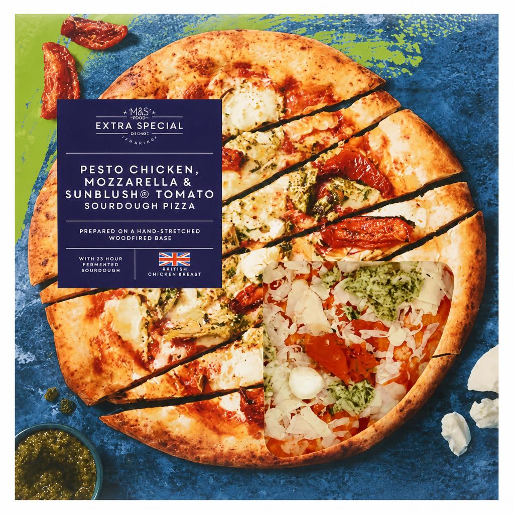 ASDA Extra Special Extra Special Pesto Chicken, Mozzarella & Sunblush Tomato Sourdough Pizza 487g
