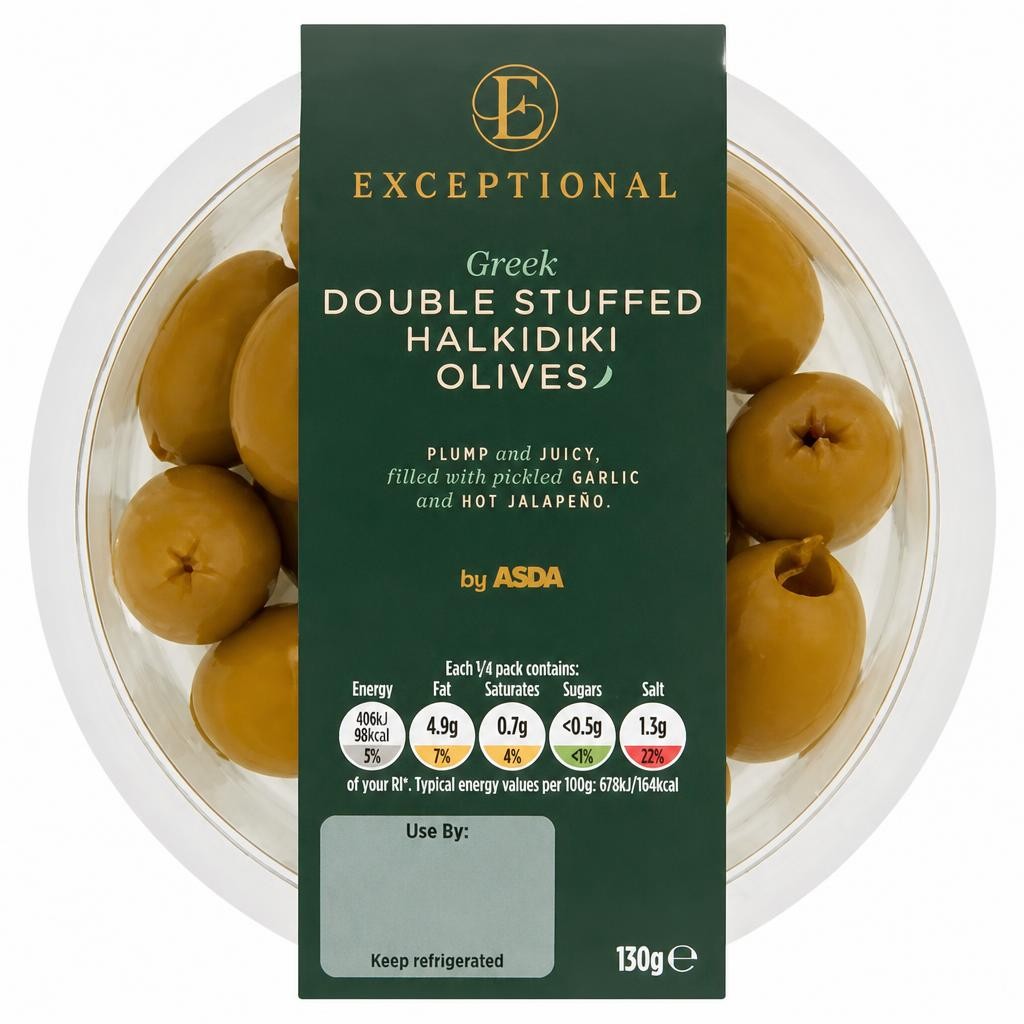 Exceptional by ASDA Exceptional by  Greek Double Stuffed Halkidiki Olives 130g