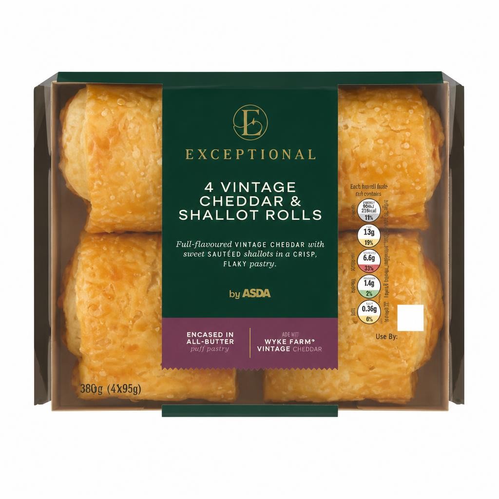 Exceptional by ASDA 4 Vintage Cheddar & Shallot Rolls 4 x 47g (188g)