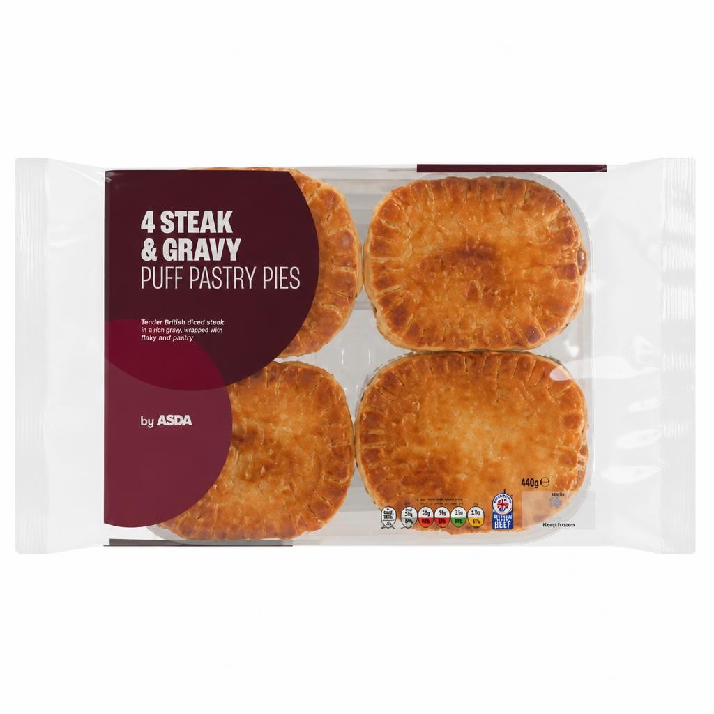 ASDA 4 Steak & Gravy Puff Pastry Pies 600g