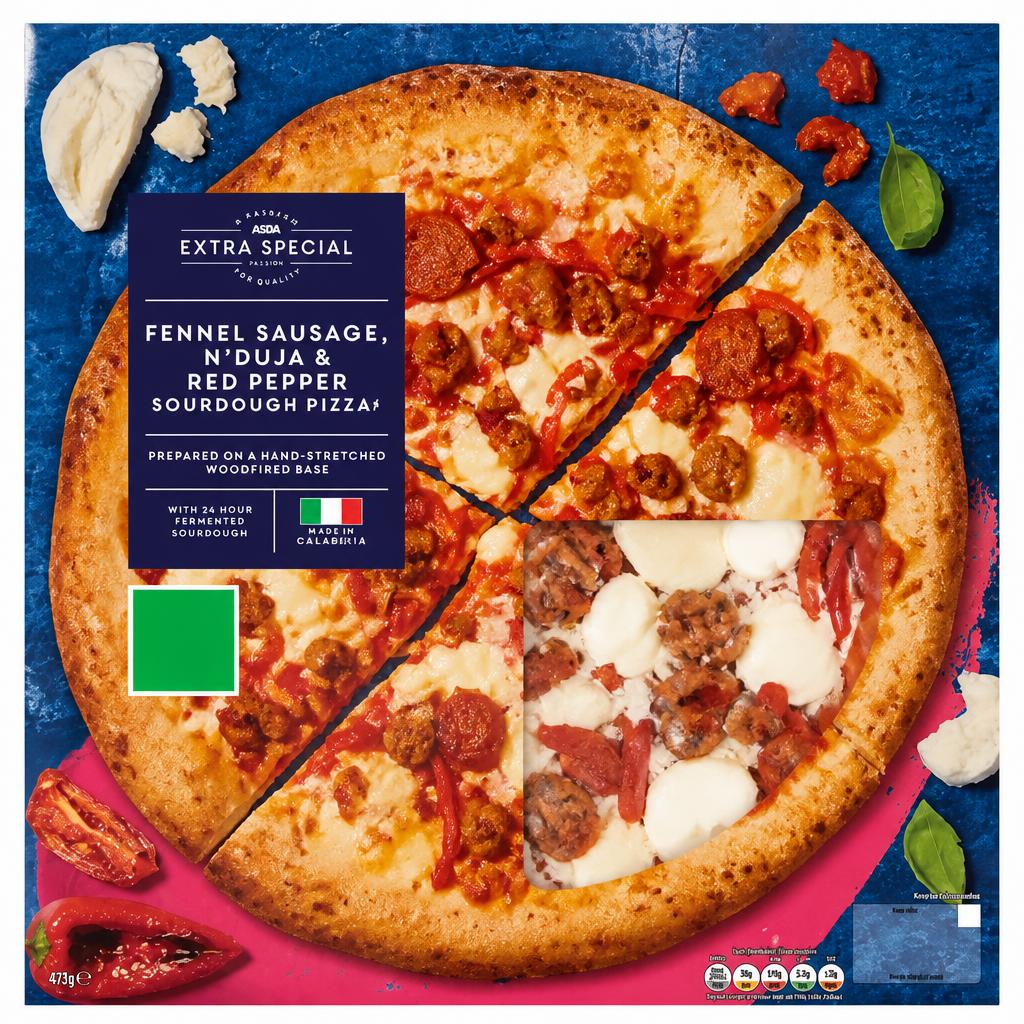 ASDA Extra Special Extra Special Fennel Sausage, N'duja & Red Pepper Sourdough Pizza 477g