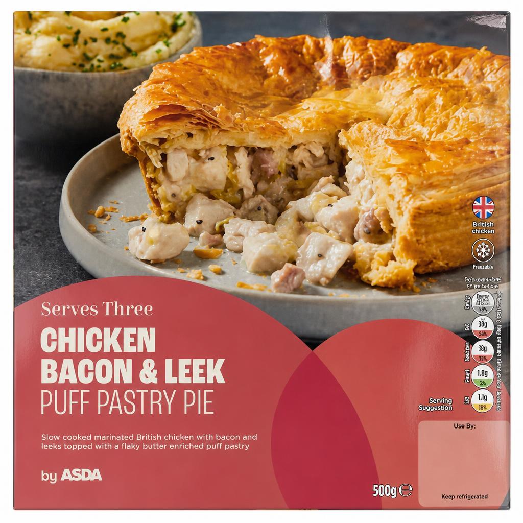 ASDA Chicken Bacon & Leek Puff Pastry Pie 500g